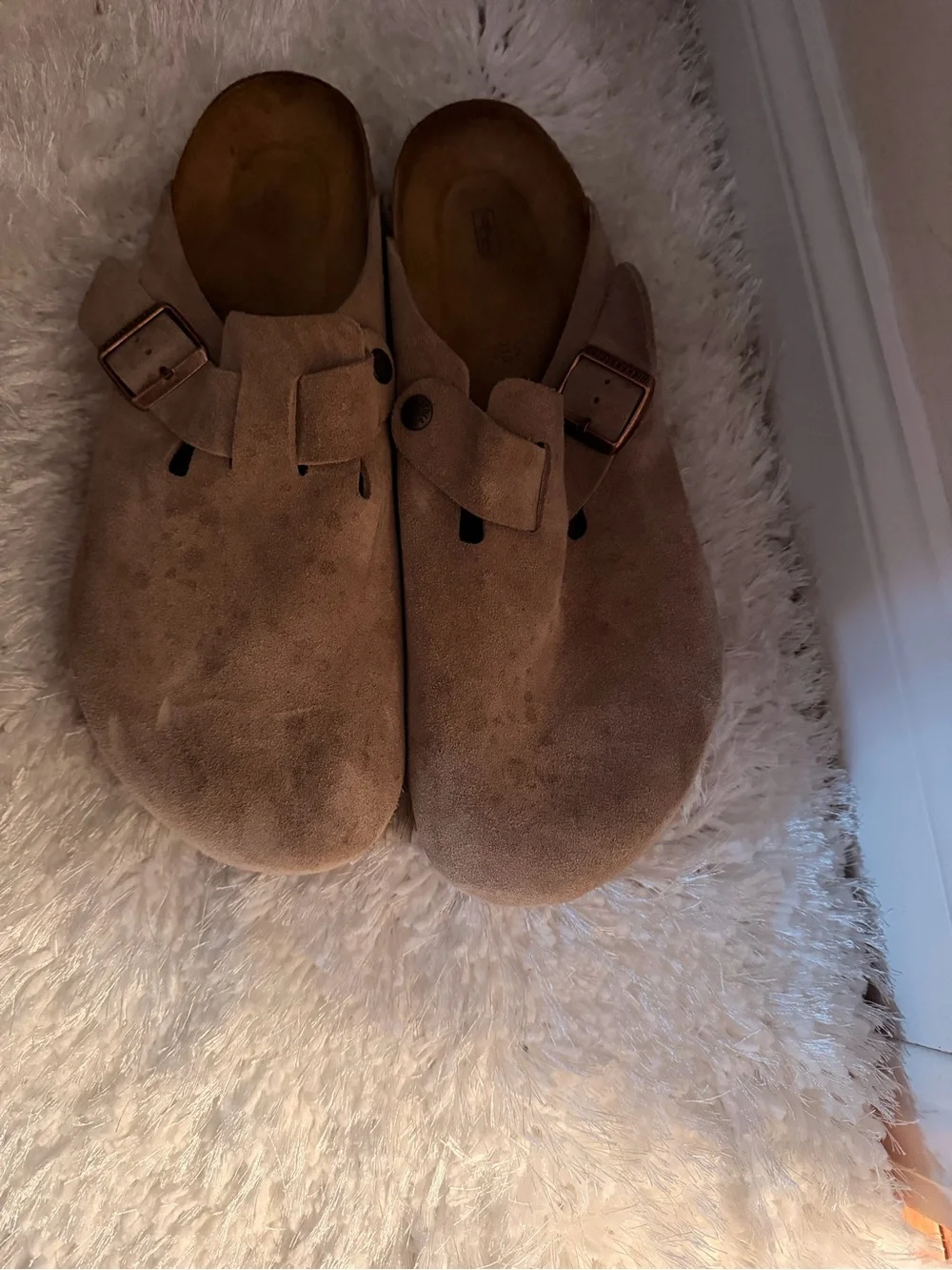 Birkenstock Boston Clog in Taupe Suede with Single Buckle Size 15 Used No Box